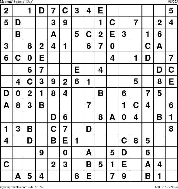 The grouppuzzles.com Medium Sudoku-15up puzzle for Monday April 1, 2024