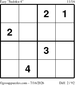 The grouppuzzles.com Easy Sudoku-4 puzzle for Thursday July 16, 2026