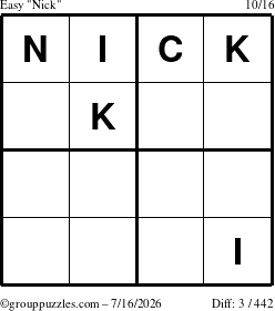 The grouppuzzles.com Easy Nick puzzle for Thursday July 16, 2026