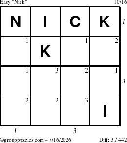 The grouppuzzles.com Easy Nick puzzle for Thursday July 16, 2026 with all 3 steps marked