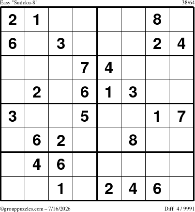 The grouppuzzles.com Easy Sudoku-8 puzzle for Thursday July 16, 2026