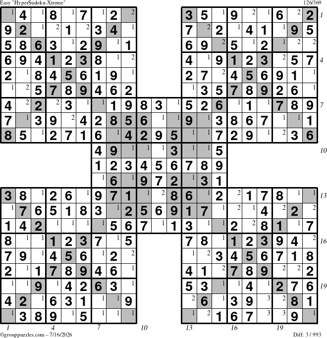The grouppuzzles.com Easy cover-HyperXtreme puzzle for Thursday July 16, 2026, suitable for printing, with all 3 steps marked