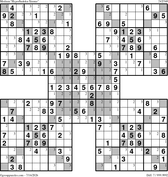 The grouppuzzles.com Medium cover-HyperXtreme puzzle for Thursday July 16, 2026 with the first 3 steps marked