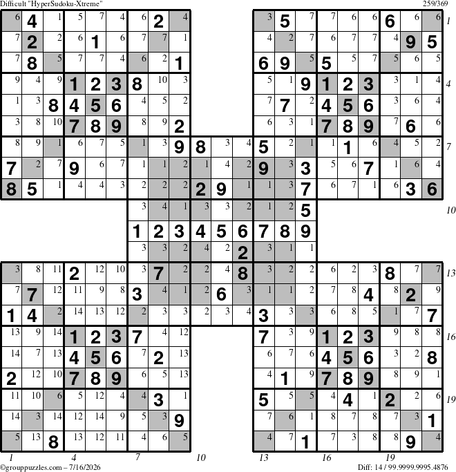 The grouppuzzles.com Difficult cover-HyperXtreme puzzle for Thursday July 16, 2026, suitable for printing, with all 14 steps marked
