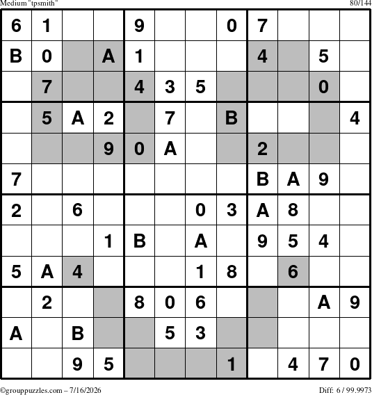 The grouppuzzles.com Medium tpsmith puzzle for Thursday July 16, 2026