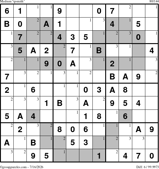 The grouppuzzles.com Medium tpsmith puzzle for Thursday July 16, 2026 with the first 3 steps marked