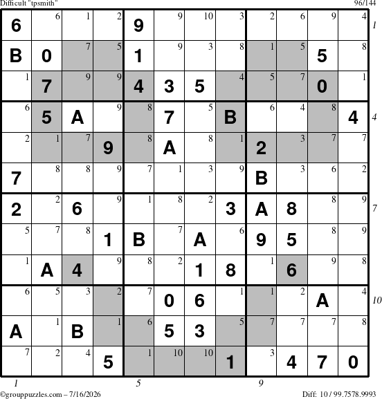 The grouppuzzles.com Difficult tpsmith puzzle for Thursday July 16, 2026, suitable for printing, with all 10 steps marked
