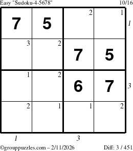 The grouppuzzles.com Easy Sudoku-4-5678 puzzle for Wednesday February 11, 2026 with all 3 steps marked