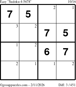 The grouppuzzles.com Easy Sudoku-4-5678 puzzle for Wednesday February 11, 2026 with the first 3 steps marked