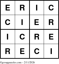 The grouppuzzles.com Answer grid for the Eric puzzle for Wednesday February 11, 2026