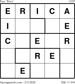 The grouppuzzles.com Easy Erica puzzle for Wednesday February 11, 2026
