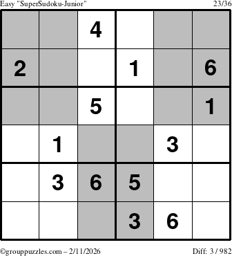 The grouppuzzles.com Easy SuperSudoku-Junior puzzle for Wednesday February 11, 2026
