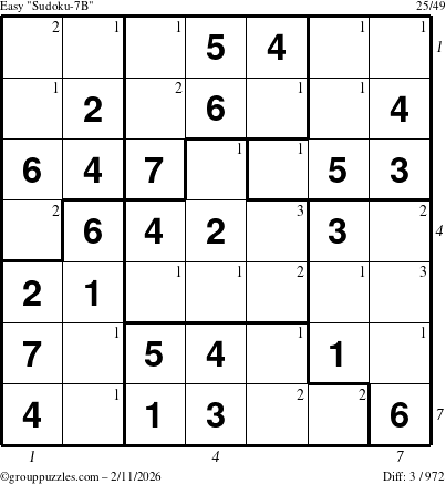 The grouppuzzles.com Easy Sudoku-7B puzzle for Wednesday February 11, 2026 with all 3 steps marked