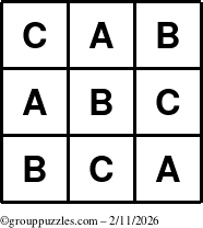 The grouppuzzles.com Answer grid for the TicTac-ABC puzzle for Wednesday February 11, 2026