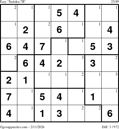 The grouppuzzles.com Easy Sudoku-7B puzzle for Wednesday February 11, 2026 with the first 3 steps marked