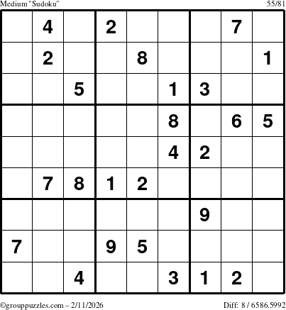 The grouppuzzles.com Medium Sudoku puzzle for Wednesday February 11, 2026