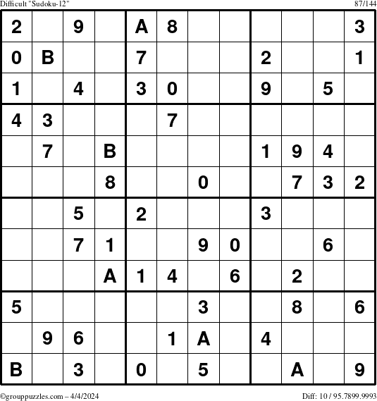 The grouppuzzles.com Difficult Sudoku-12 puzzle for Thursday April 4, 2024