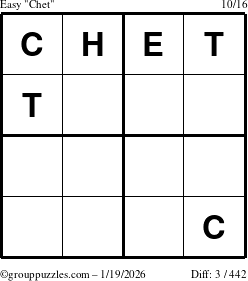 The grouppuzzles.com Easy Chet puzzle for Monday January 19, 2026