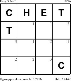 The grouppuzzles.com Easy Chet puzzle for Monday January 19, 2026 with the first 3 steps marked