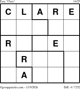 The grouppuzzles.com Easy Clare puzzle for Monday January 19, 2026
