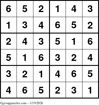 The grouppuzzles.com Answer grid for the Sudoku-Junior puzzle for Monday January 19, 2026