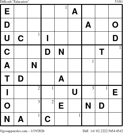 The grouppuzzles.com Difficult Education-c1 puzzle for Monday January 19, 2026 with the first 3 steps marked