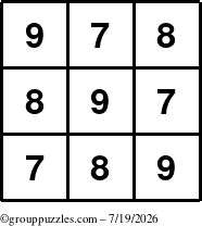 The grouppuzzles.com Answer grid for the TicTac-789 puzzle for Sunday July 19, 2026