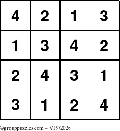 The grouppuzzles.com Answer grid for the Sudoku-4 puzzle for Sunday July 19, 2026