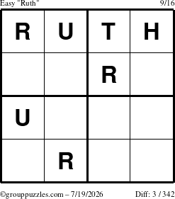 The grouppuzzles.com Easy Ruth puzzle for Sunday July 19, 2026