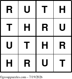The grouppuzzles.com Answer grid for the Ruth puzzle for Sunday July 19, 2026