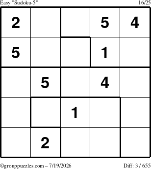 The grouppuzzles.com Easy Sudoku-5 puzzle for Sunday July 19, 2026