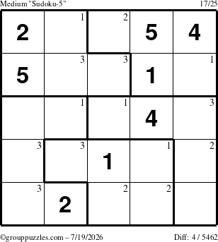 The grouppuzzles.com Medium Sudoku-5 puzzle for Sunday July 19, 2026 with the first 3 steps marked