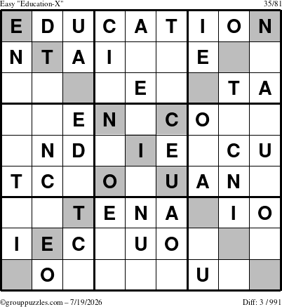 The grouppuzzles.com Easy Education-X puzzle for Sunday July 19, 2026
