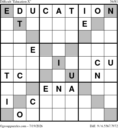 The grouppuzzles.com Difficult Education-X puzzle for Sunday July 19, 2026