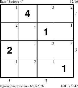 The grouppuzzles.com Easy Sudoku-4 puzzle for Saturday June 27, 2026 with all 3 steps marked