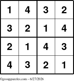 The grouppuzzles.com Answer grid for the Sudoku-4 puzzle for Saturday June 27, 2026