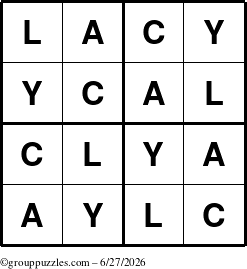 The grouppuzzles.com Answer grid for the Lacy puzzle for Saturday June 27, 2026