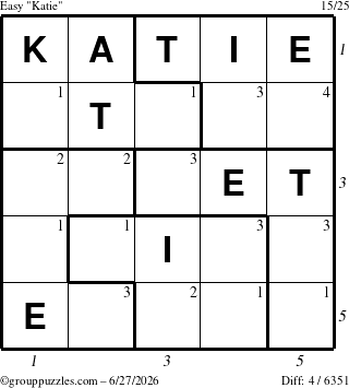 The grouppuzzles.com Easy Katie puzzle for Saturday June 27, 2026 with all 4 steps marked
