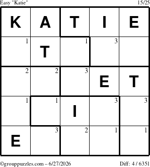 The grouppuzzles.com Easy Katie puzzle for Saturday June 27, 2026 with the first 3 steps marked
