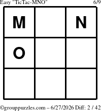 The grouppuzzles.com Easy TicTac-MNO puzzle for Saturday June 27, 2026