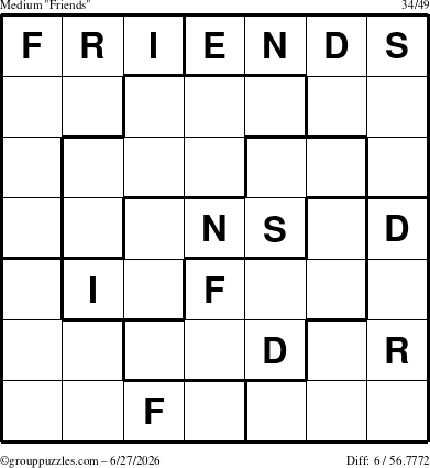 The grouppuzzles.com Medium Friends puzzle for Saturday June 27, 2026