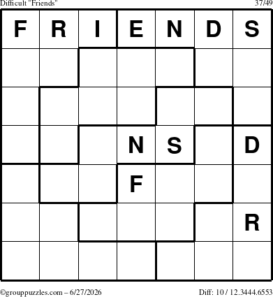The grouppuzzles.com Difficult Friends puzzle for Saturday June 27, 2026