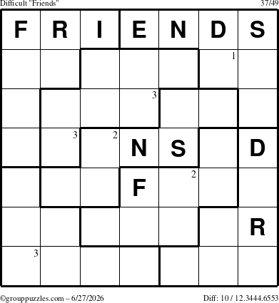 The grouppuzzles.com Difficult Friends puzzle for Saturday June 27, 2026 with the first 3 steps marked