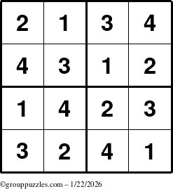 The grouppuzzles.com Answer grid for the Sudoku-4 puzzle for Thursday January 22, 2026