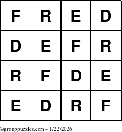 The grouppuzzles.com Answer grid for the Fred puzzle for Thursday January 22, 2026
