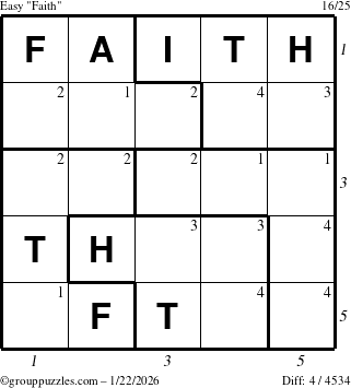 The grouppuzzles.com Easy Faith puzzle for Thursday January 22, 2026 with all 4 steps marked