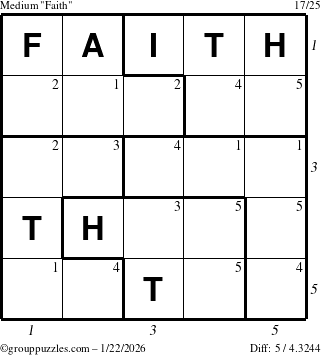 The grouppuzzles.com Medium Faith puzzle for Thursday January 22, 2026 with all 5 steps marked