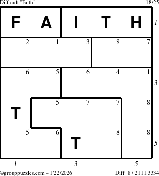 The grouppuzzles.com Difficult Faith puzzle for Thursday January 22, 2026 with all 8 steps marked