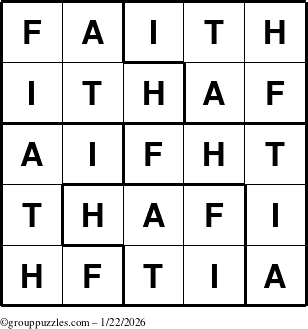 The grouppuzzles.com Answer grid for the Faith puzzle for Thursday January 22, 2026