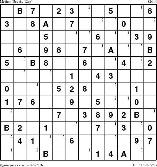 The grouppuzzles.com Medium Sudoku-12up puzzle for Thursday January 22, 2026 with the first 3 steps marked